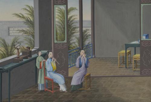 Untitled: domestic scene with women playing musical instruments