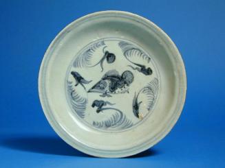 Stoneware Plate with Fish and Floral Motif
