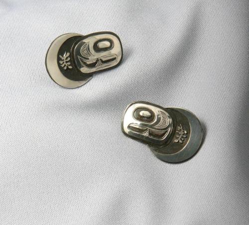 Silver Earrings with Crescent Moon & Sprig of Berry Leaf Design